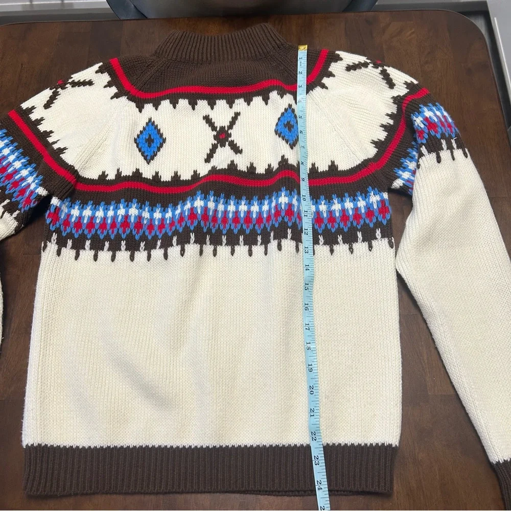 Vintage 70s Marcraft Knits Nordic Brown & Cream Striped Fair Isle Sweater Size M